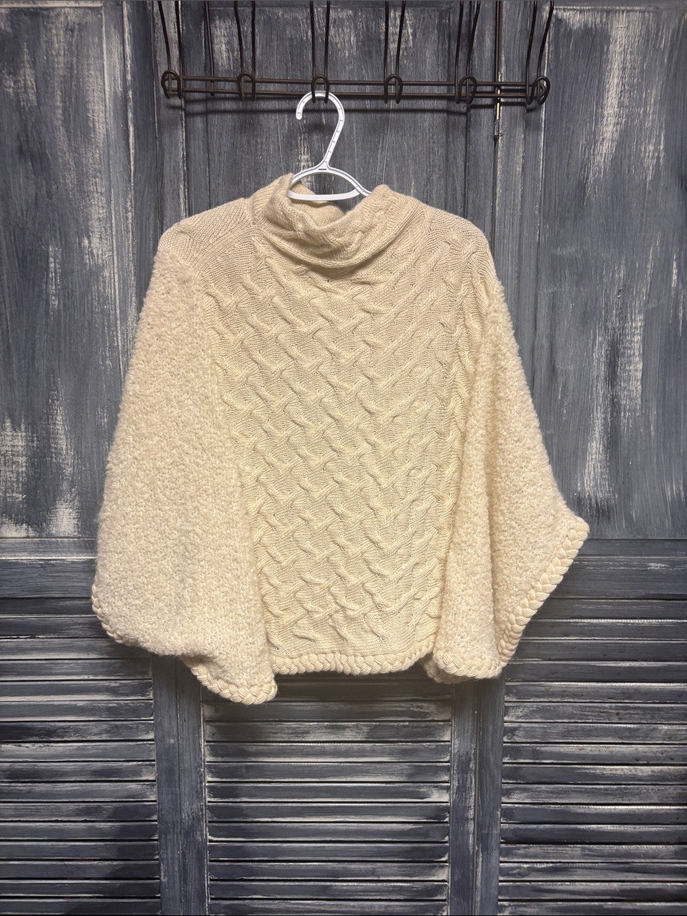 Cozy Cable-Knit Cream Turtleneck Poncho Sweater